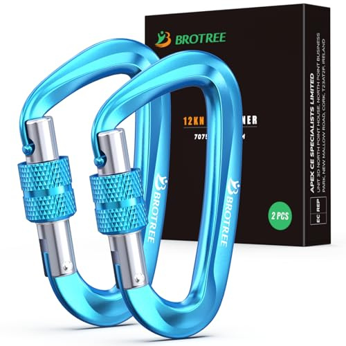 Brotree Mousqueton Verrouillage Aluminium 12KN (1200 kg) Charge Lourde Mousqueton Tactique Vis pour Hamac, Camping, Randonnée, Extérieur - 8cm Forme D - Paquet de 2 ou 4