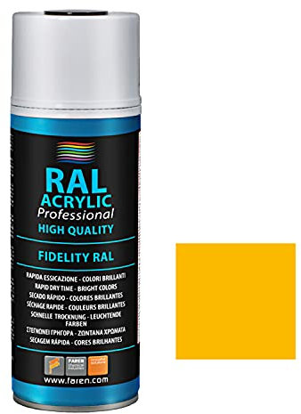 FAREN RAL ACRYLIC, Vernice spray Acrilica 100%, Smalto FIDELITY RAL, Colori Brillanti a Rapida Essiccazione, 400ml (1, RAL 1003 GIALLO SEGNALE)