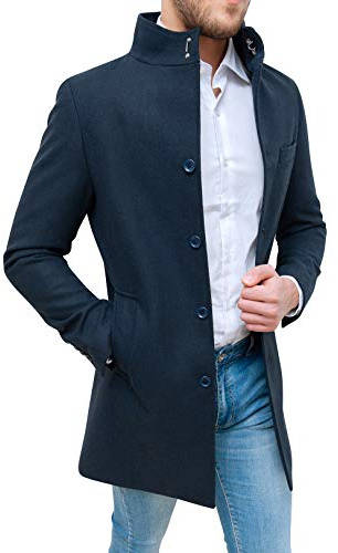 Evoga Cappotto Uomo Class Sartoriale Elegante Giaccone Soprabito Invernale Collo Coreana (M, Blu)