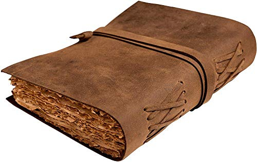 ALCRAFT Carnet de croquis vintage en cuir fait à la main avec bord de pont antique en cuir - Carnet de croquis - Journal épais - Journal vintage pour homme et femme (24.15 X 17.50 CM)