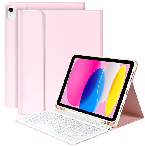 KBCASE for iPad 10th /A16 11th Generation Case with Keyboard Detachable Keyboard Case for iPad 10th 10.9 2022/A16 11th Generation 11 2025 with Pencil Holder, Multi-Angle,UK Layout, Pink