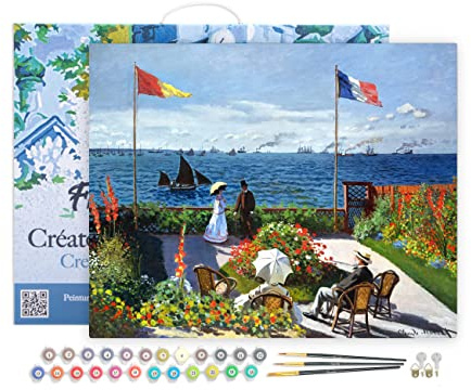 Figured'Art Peinture par Numéro Adulte avec Cadre La terrasse à Sainte-Adresse - Monet - Activité Manuelle Kit de Loisir Créatif DIY Numéro d'Art Complet - 40x50cm toile tendue sur châssis