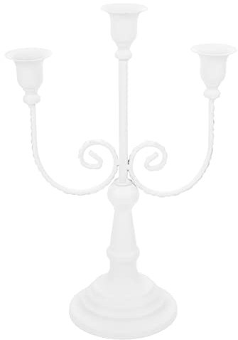 Warmhm Candelabro in metallo a 3 bracci vintage candeliere in ferro arte europea lunga candela supporto per festa di nozze anniversario (bianco)