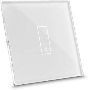iotty E1 PLUS, Interrupteur connecté pour lumières et portails, compatible Google/Alexa/Siri/IFTTT, applis IOS/Android, plaque tactile, verre rétroéclairée, capteurs de température/luminosité, blanc