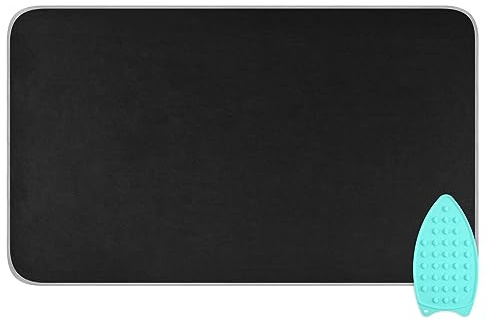 YETTASBIN Black Solid Color Ironing Mat with Silicone Iron Rest Pad, Portable Travel Ironing Blanket Heat Resistant Ironing Board Cover for Washer Dryer Table Top, 47.2 x 27.6 Inch
