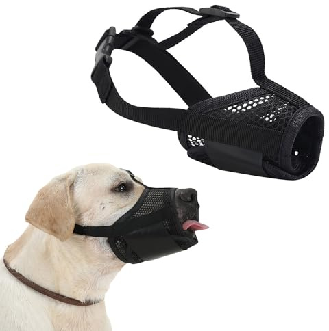 Soft Mesh Dog Muzzle - Adjustable Breathable Mask, Mouth Cover for Anti-Biting, Anti-Barking, Allows Panting, Drinking (Size M, Snout 19-24CM)
