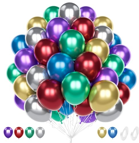 Luftballons Bunte Metallice, 60 Stück 12 Zoll Regenbogen Ballons für Frauen Männer Geburtstag Karneval Babyparty Brautdusche Jahrestag Verlobung Hochzeit Abschluss Party Dekoration
