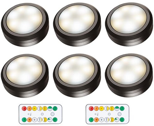 Dzxin Schrankbeleuchtung, 6 Stück LED Licht Drücken Batterie, Touch Lampe Batteriebetrieben, Unterbauleuchte Küche, Kleiderschrank Beleuchtung, Beleuchtung Dimmbar Treppenlicht, Schwarz