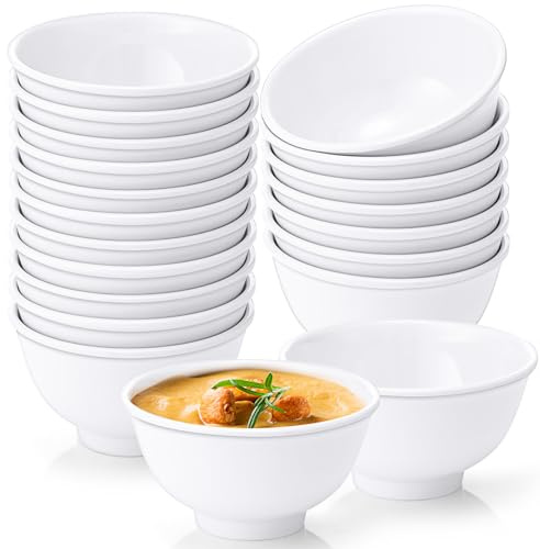 Tioncy 20 Pack Melamine Bowl Set 10 oz White Soup Bowls Set All Purpose Soup Salad Dessert Bowls Round Unbreakable Durable, Dishwasher Safe, Ideal for Weddings Everyday Meals