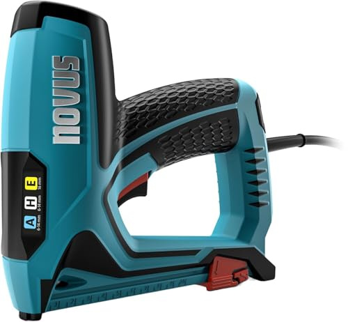 Novus Grapadora eléctrica J-150 (para grapas de alambre fino de hasta 14 mm y clavos de hasta 16 mm y grapas de martillo H, peso: 1,6 kg, color azul, grapadora manual, pistola grapadora) 031-0360
