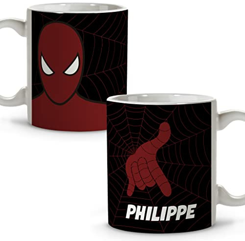 LolaPix Taza de Cerámica Superhéroes Personalizada con Nombre. Regalo Frik. 330 ml. Araña