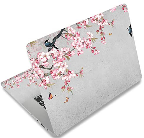 Mibbxea 15-15,6 Zoll Laptop Skin Sticker, Wiederverwendbare Vinyl Aufkleber für 13 13,3 14 15,4 Zoll Laptops & Netbooks, Dekorative, Kratzfest, Staubdicht, Wasserdicht (019 Vögel und rosa Blumen)