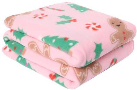 OHS Christmas Blanket Pink Throw Blanket, Soft Warm Christmas Decorations Gingerbread Man Polar Fleece Blanket for Bed Sleepover Travel Kids Rooms Decor Sofa Throw, 120 x 150cm