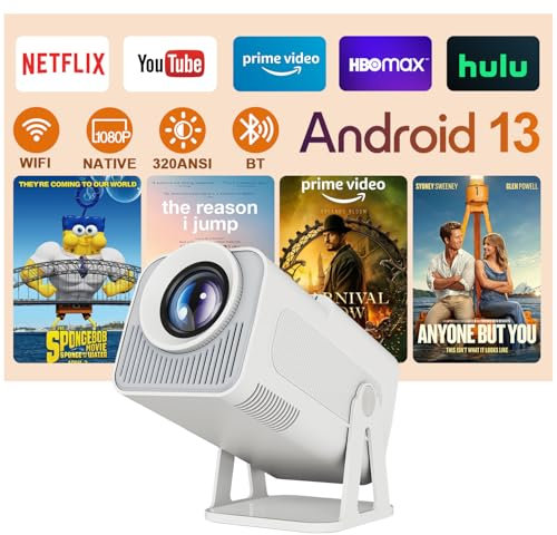 Android 13 Proiettore 4K, 2025 Aggiornato Mini Proiettore 320ANSI con WiFi e Bluetooth, Ruotabile 180°, ChatGPT Assistente Vocale Video Proiettori Portatili da soffitto hd