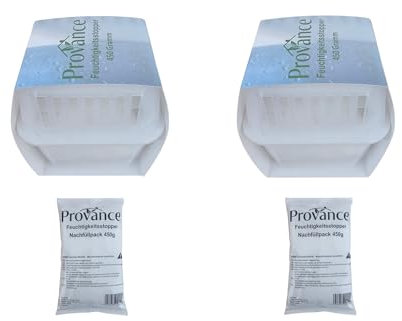 Lot de 2 à 12 boîtes de déshumidificateurs XL avec 450 g de granulés pour déshumidificateurs (2 boîtes plus 2 x 450 g de granulés)