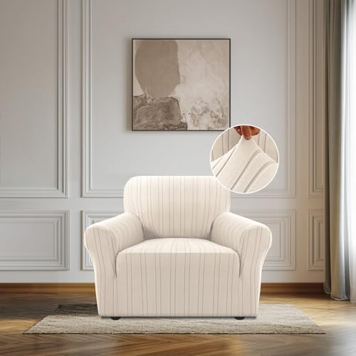 BellaHills Elastische Sofabezug 1 Sitzer (75-90CM), High Stretch Couchbezug Sofaschoner rutschfest für Hunde Haustiere, Natürlich