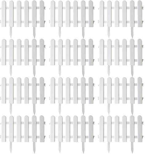 Veesper 12PCS White Plastic Picket Fence Inserts 20x12 Inch Decorative Garden Border Panels for Landscaping, Flower Beds, Farms and Yard Edge Protection