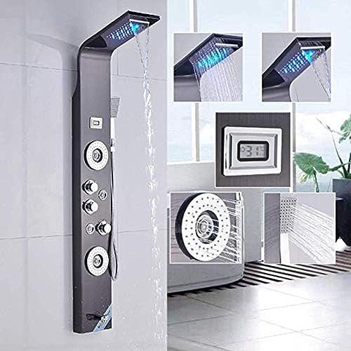 Pannello Doccia LED Nero in Acciaio Inossidabile con 3 Maniglie 4 ugelli massaggianti Doccia 5 funzioni