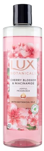 LUX Bagnodoccia Botanicals, Cherry Blossom & Niacinamide, Bagnoschiuma Uomo e Donna, con Niacinamide, Fragranza ai Fiori di Sakura, con Oli Botanici, 94% Ingredienti Naturali, 490ml