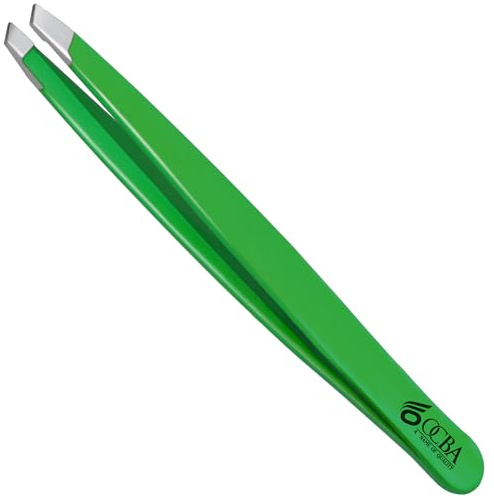 OCBA 4 Pcs Tweezers for Facial Hair Women & Men for Precise Grooming of Eyebrows - Professional Stainless Steel Eyebrow Tweezers for Ingrown Hair on Nose Ear (Green Apple)