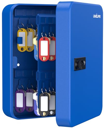 Uniclife Armadietto portachiavi con 48 scomparti e lucchetto a combinazione resettabile in acciaio Scatola di sicurezza per la conservazione delle chiavi con adesivi colorati per portachiavi e ganci