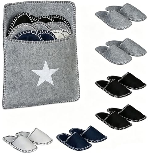 EUBSWA Set di 6 Ciabatte Ospiti in Feltro Riutilizzabili, con Suola Antiscivolo e Design Semplice-Moderno, per Casa, Hotel, Viaggi, Bagno – Pantofole per Ospiti Unisex