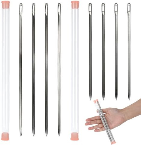 8 agujas de coser largas (20 cm, 15 cm), agujas de coser, agujas de tejer, agujas de relleno, agujas de coser con ojal grande, para manualidades de alfombras de cuero y costura en casa