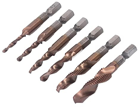 RASTKY Kit Punte per Maschi HSS con Rivestimento Placcato Ti, Set di Punte per Maschi con Codolo Esagonale da 6 Pezzi per la Produzione di Catene di Montaggio di Piastre in Acciaio Spesso