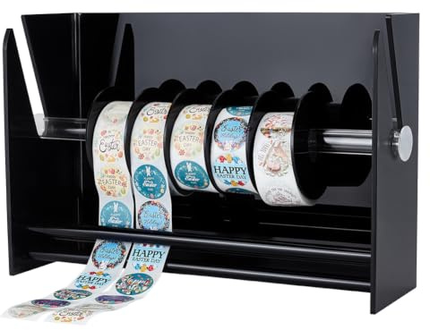 PH PandaHall Grand Distributeur d'Étiquettes pour Rouleaux d'Étiquettes Autocollantes 32x23x14cm Noir Organisateur de Porte d'Étiquettes en Acrylique pour Bureau Entrepôt Commerce de Détail