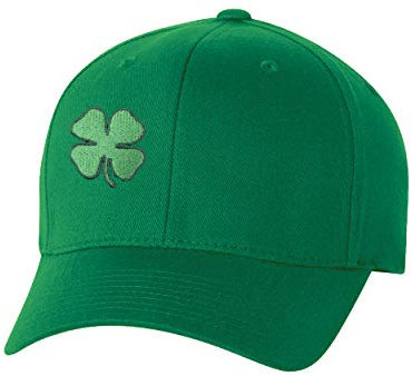 St Patrick's Day Fitted Hat, Four Leaf Clover Flex Fit Baseball Hat - Full Clover - Green MH6277Patty L/XL