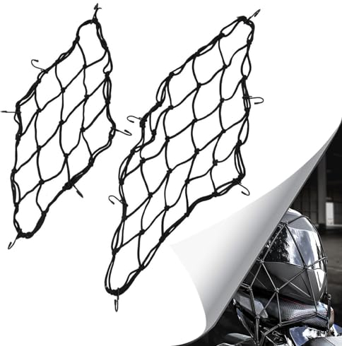 Shuny 2 pièces Filet à Bagages Elastique avec Crochets, 40 x 40cm Filet à Bagages Araignée Elastique pour Vélo Moto Net Moto Filet Transport pour Fixer Casque Bagage Sac (Noir)