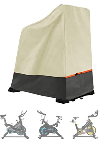 Exercise Bike Cover Waterproof – Heavy Duty Oxford Indoor/Outdoor Stationary Bike Protector, Beige Grey Two-Tone Design, Dustproof Fit for Upright & Spin Bikes up to 48.8L x 22.8W x 46H
