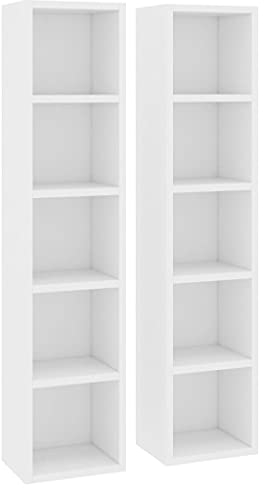 vidaXL 2x CD Cabinets Office Living Room Furniture Media Storage Cabinet Rack Shelf Video Bookcase Display Unit Bookshelf White Chipboard