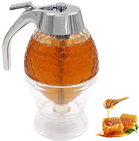 Honey Pots, Honey Container, Syrup Dispenser, Honey Dispenser, Honey Container with Stand, Storage Stand, for Serving Honey and Syrup, No Drops, Moderate Flow (200 ml)