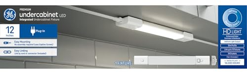 GE LED HD+ Undercabinet Light Fixture, Linkable Integrated Slim Profile Fixture for Kitchens, Daylight Color, Plug-in, 12in (1 Pack)