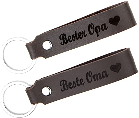Tidero Schlüsselanhänger Leder mit Gravur Bester Opa & Beste Oma, beidseitig | Großvater Großmutter Großeltern Geschenk Geburtstag | 100% Handmade in Germany - Dunkelbraun