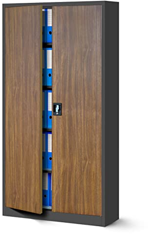 Jan Nowak Aktenschrank C001 Büroschrank Metallschrank Stahlschrank Aufbewahrungsschrank Pulverbeschichtet 4 Verstellbare Fachböden Abschließbar 185 cm x 90 cm x 40 cm (Anthrazit-Holzoptik)
