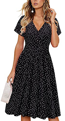 VOTEPRETTY Women's Short Sleeve V Neck Wrap Summer Dress Casual Floral Beach Sundress with Pockets(Floral07,L)