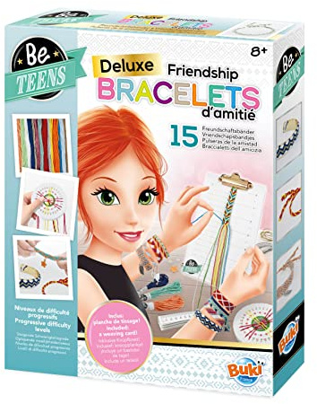 Buki France Be Teens Deluxe vänskapsarmband smyckestillverkning presentuppsättning. 15 x vänskapsarmband med instruktioner och tillbehör. Konst och hantverk present för barn. Lämplig för pojkar och