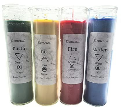Elemental Earth Air Fire Water Candle Altar Ritual Set for Wiccan Witchcraft Magick Set