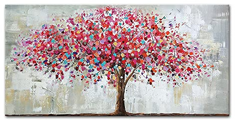 Mintura Opera d'arte dipinta a mano The Big Red Tree Wall Art Picture soggiorno acrilico tela decorazione per la casa dipinti ad olio su tela (100 x 200 cm senza cornice)