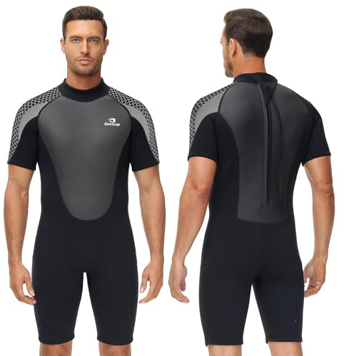 Owntop Neoprenanzug Herren, 3mm Neopren Neoprenanzug kurz für Tauchen, Surfen, Schwimmen, Kajakfahren (Herren Grau, M)