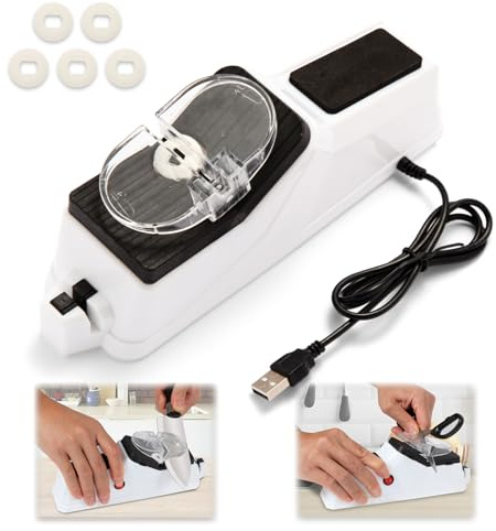 Gusneck Electric Knife Sharpener,(USB) Double Sided Knife Sharpener,Quick Sharpening & Polishing,with Protective Cover.（5pcs grindstone）