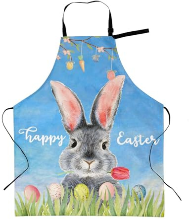 Happy Easter Welcome Rabbit Egg Tree Spring Floral Tulip Farmhouse Funny Bbq Adjustable Apron For Women Men Birthday Gifts Grilling Cooking Master Chef Bib 2 Pockets
