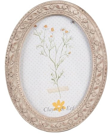 Clayre & Eef Bilderrahmen 10x15 cm Beige Braun Kunststoff Glas Oval Fotorahmen