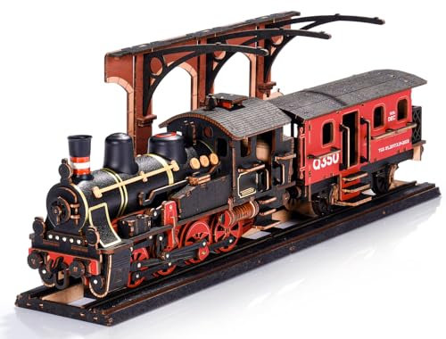 ROBOTIME Steam Train Model Kits for Adults to Build, 3D Wooden Puzzles Home Decor Craft Gifts for Adults Men Boys Girls