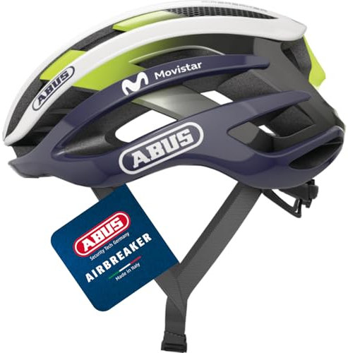ABUS Rennradhelm AirBreaker - High-End Fahrradhelm für den professionellen Radsport - für Jugendliche und Erwachsene - Helm für Damen und Herren - Weiß/Blau (Movistar Team 24), Größe L