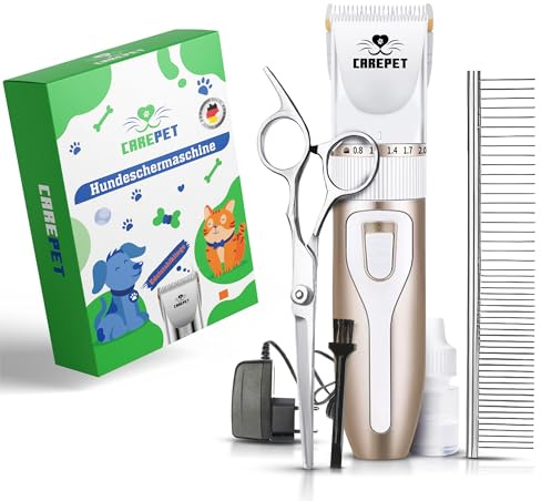 CarePet® Premium Hundeschermaschine - Profi Schermaschine für Hunde Katzen - Geräuscharm Leise Schnurlosen Haarschneidemaschine Tierhaarschneidemaschine Elektrische Hundetrimmer (Bronze)