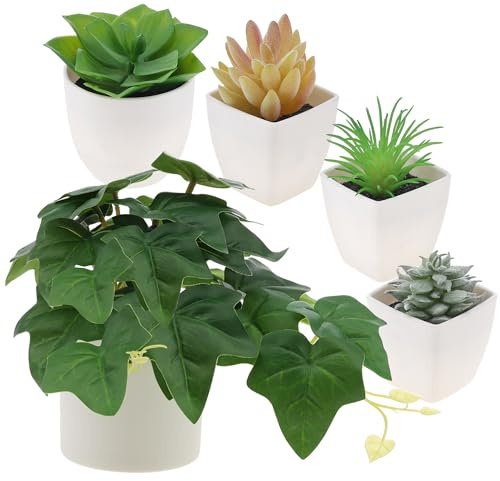 Gresorth 5-pack konstgjord murgröna växt krukväxt dekoration falska suckulenter prydnad verklighetstrogen Agave Echeveria display för trädgård bondgård kontorsbord