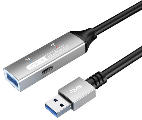 PREMIUMCORD Aktives USB Verlängerungskabel mit Repeater 10m, Typ-A Buchse auf Stecker, USB 3.2 Gen 1 SuperSpeed 5Gbit/s, 2x Geschirmt, Aluminiumgehäuse, Farbe Schwarz, Länge 10m
